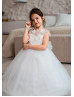 Ivory 3D Lace Tulle Amazing Flower Girl Dress With Detachable Train